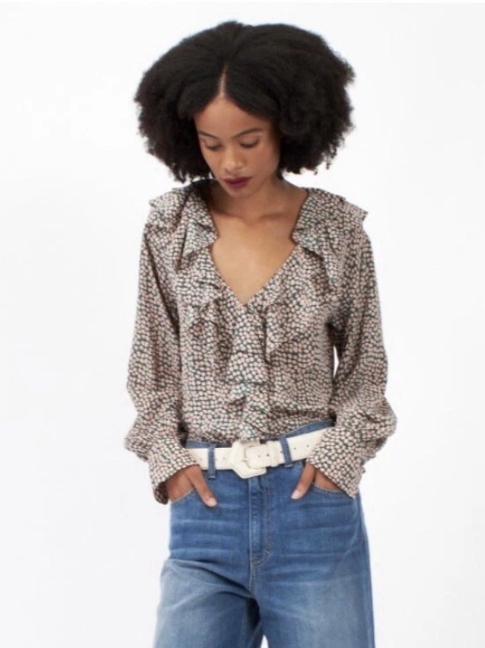 EQUIPMENT Antara Silk Green Multi Floral Print Ruffle Blouse